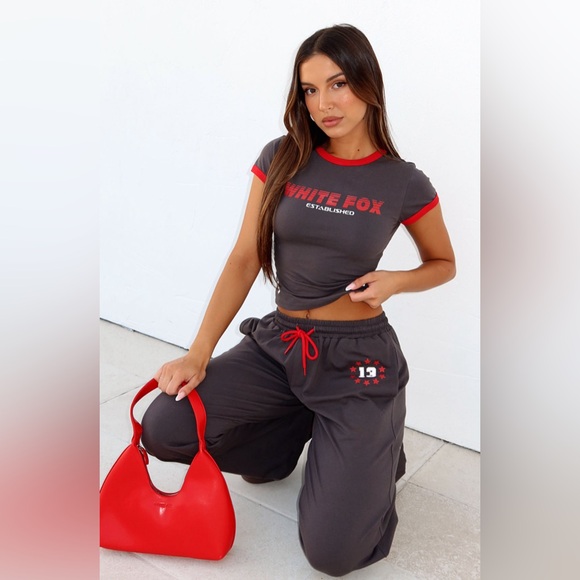 White Fox Boutique Full Schedule Track Pants Charcoal Size Small - Picture 2 of 9